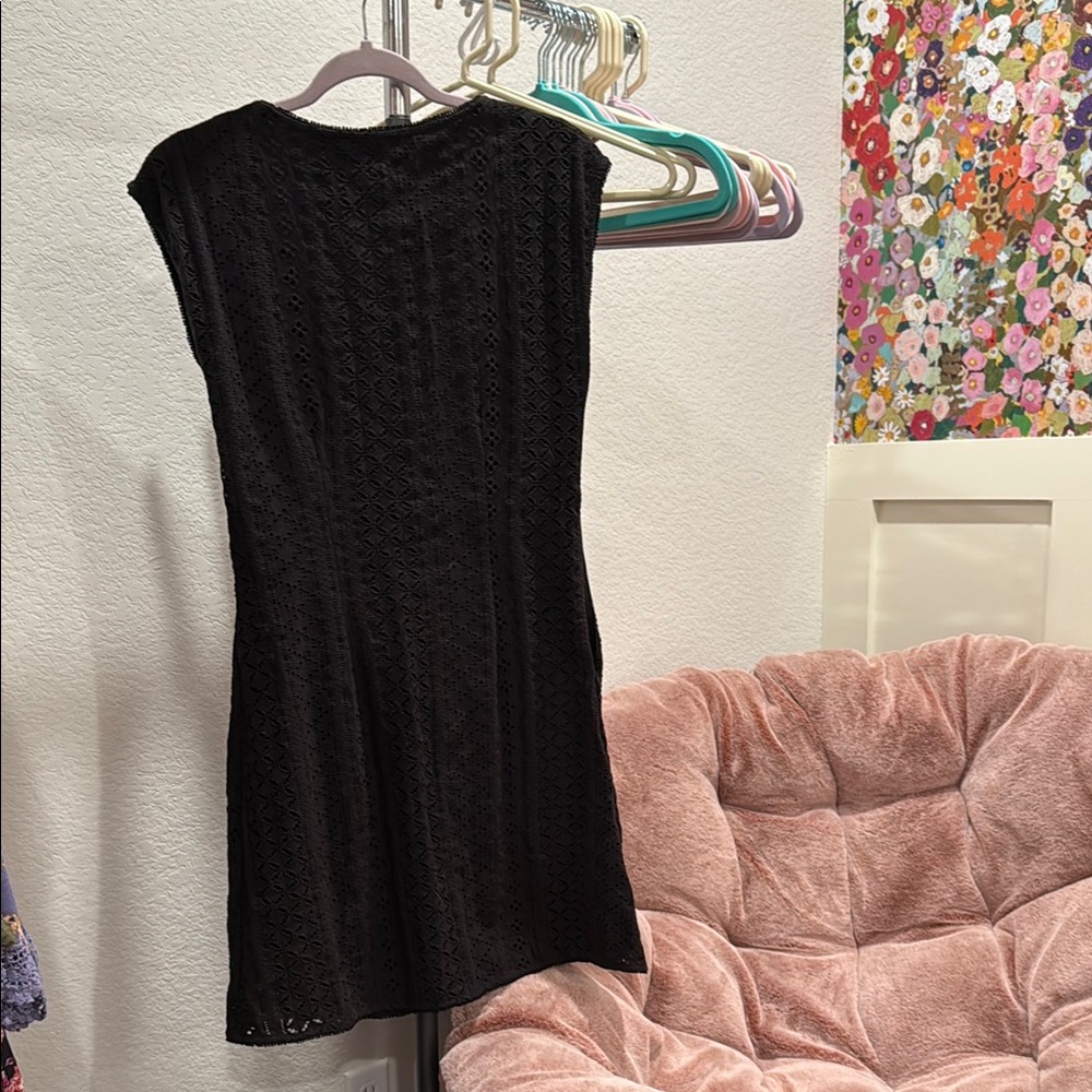 Free People Black Sheath Mini Dress with Cap Sleeves